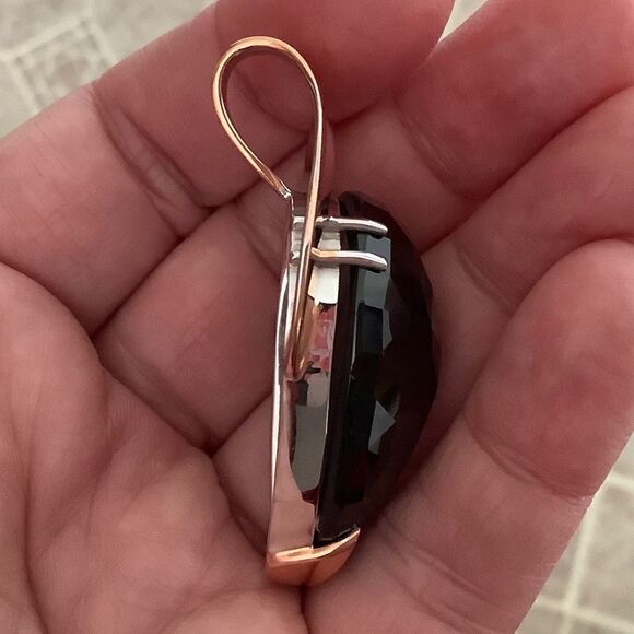 NWOT STERLING Silver 925 Gold Plated Black Onyx Rare Handmade Lrg Pendant​​ - Picture 4 of 9